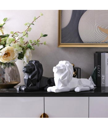 Statue Lion Origami  Couché Noir une grave pollution 