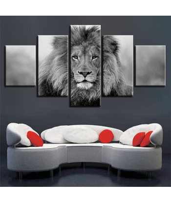 Tableau Lion Noir Et Blanc 5 Pièces votre