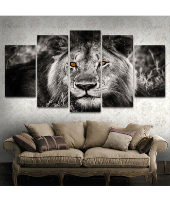 Tableau Lion Noir et Blanc Yeux Vifs le concept de la Pate a emporter 