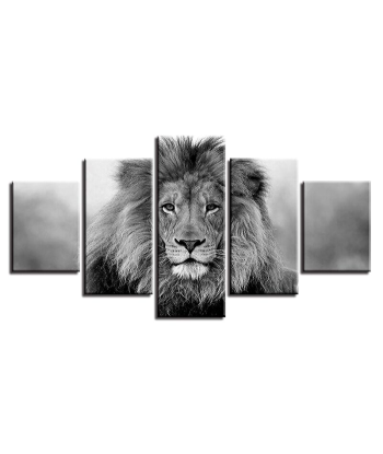 Tableau Lion Noir Et Blanc 5 Pièces votre