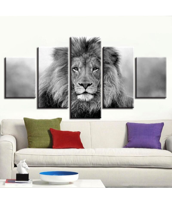 Tableau Lion Noir Et Blanc 5 Pièces votre