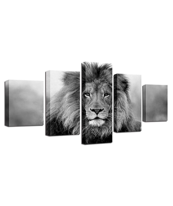 Tableau Lion Noir Et Blanc 5 Pièces votre