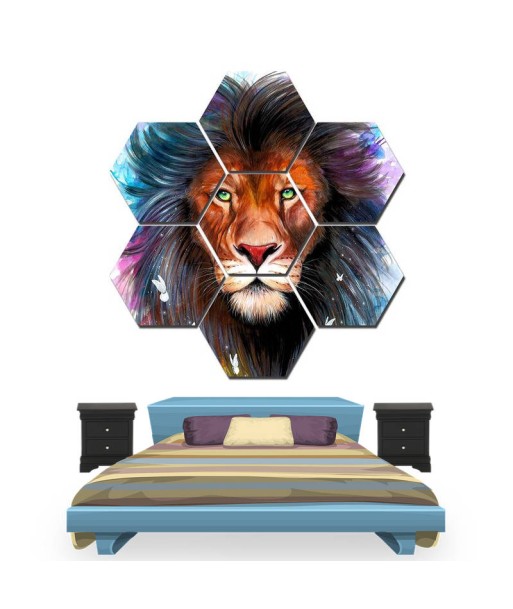 Tableau Tete de Lion Multicolor pas cheres