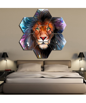 Tableau Tete de Lion Multicolor pas cheres