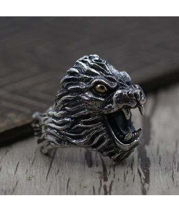 Grosse Bague Argent Ciselée Tête de Lion Venez acheter