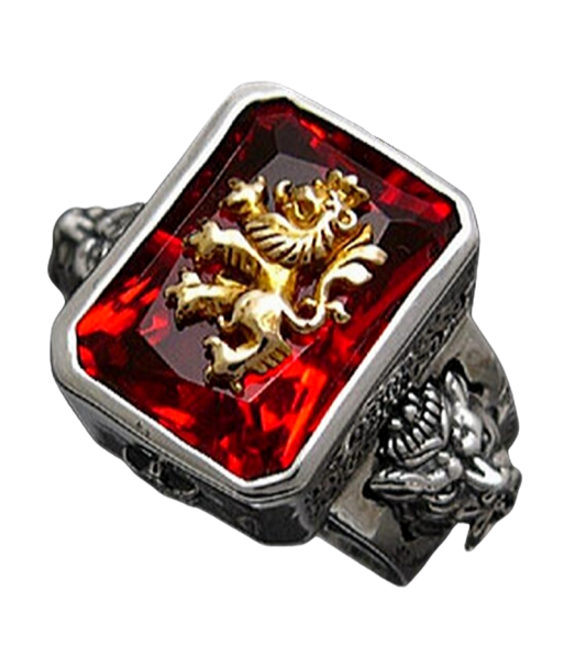 Chevalière Argent Homme 925 Rubis Lion sur le site 