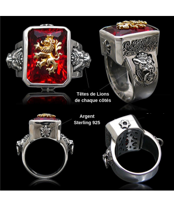 Chevalière Argent Homme 925 Rubis Lion sur le site 