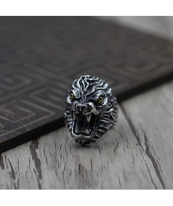 Grosse Bague Argent Ciselée Tête de Lion Venez acheter