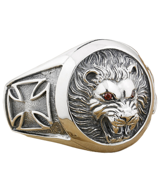 Bague en Argent avec Rubis Rouge Tête de Lion Jusqu'à 80% De Réduction