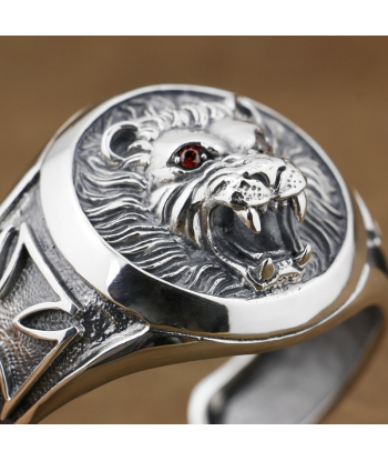 Bague en Argent avec Rubis Rouge Tête de Lion Jusqu'à 80% De Réduction