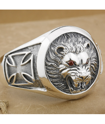 Bague en Argent avec Rubis Rouge Tête de Lion Jusqu'à 80% De Réduction