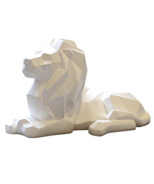 Statue Lion Origami Couché Blanc de votre