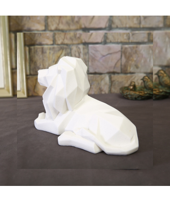 Statue Lion Origami Couché Blanc de votre