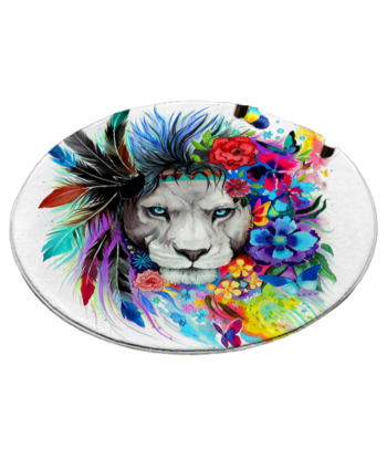 Tapis Rond Lion  Fleurs Colorées soldes