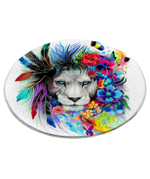 Tapis Rond Lion  Fleurs Colorées soldes