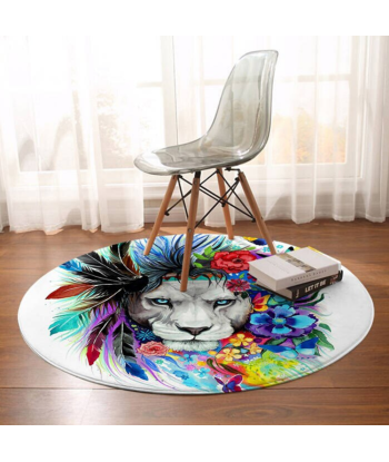 Tapis Rond Lion  Fleurs Colorées soldes