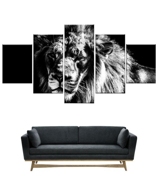 Grand Tableau Lion Noir et Blanc Pour