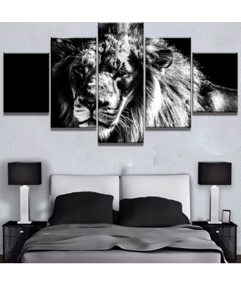 Grand Tableau Lion Noir et Blanc Pour