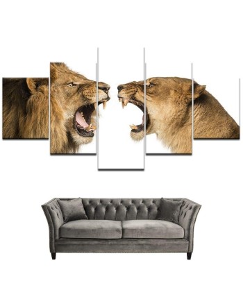 Tableau Lion et Lionne Combat destockage