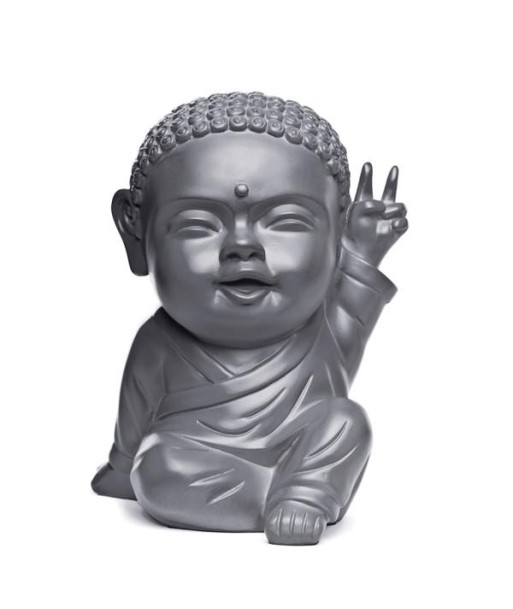 Statue Buddha Iki Metallic Gris Argent une grave pollution 